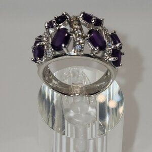 .925 Sterling Silver Natural Amethyst and Cubic Zirconia Ring Sz 6.5 Value $645